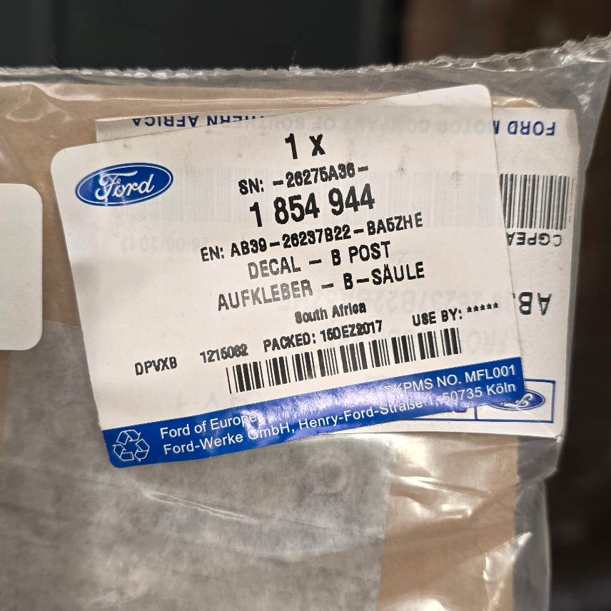 1854944 autocollant Ford Ranger pilier B droit — photo 2